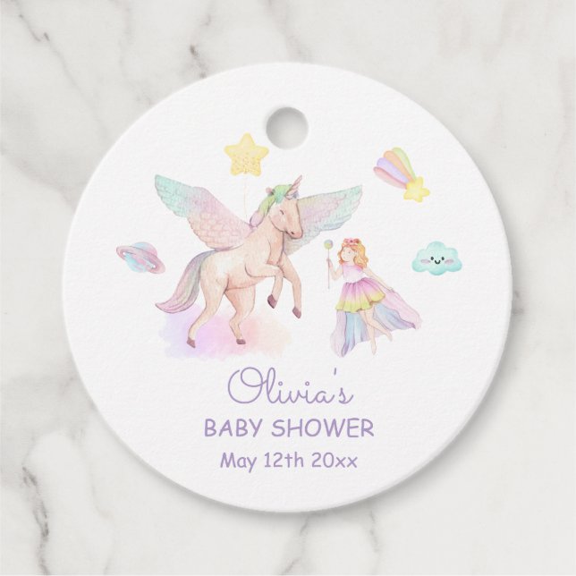 Pastel Princess Unicorn Kinderdusche Geschenkanhänger (Vorderseite)