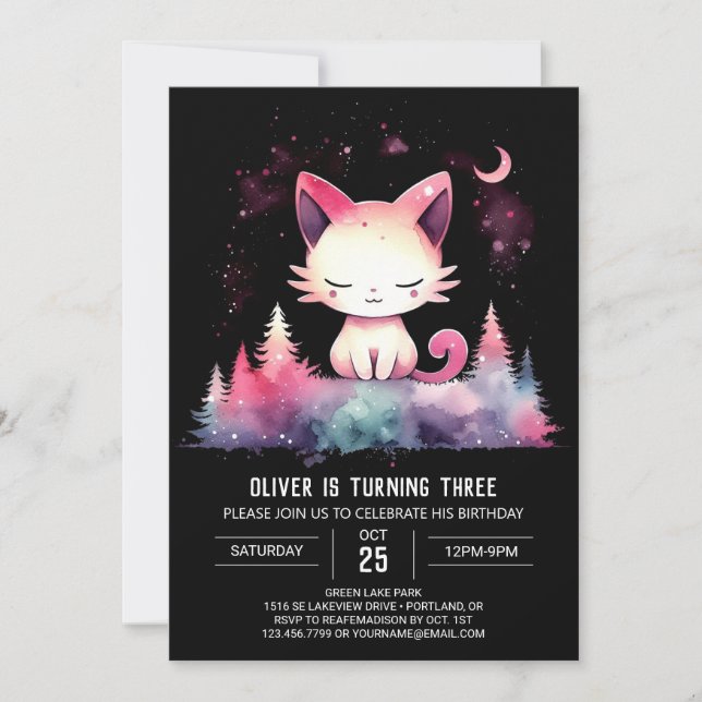 Pastel Printable Cat Birthday Einladung (Vorderseite)