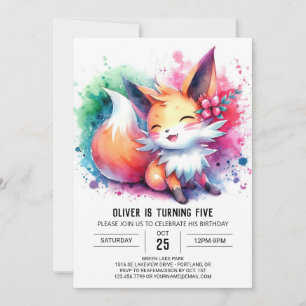 Pastel Printable Fox Birthday Einladung
