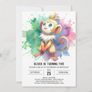 Pastel Printable Monkey Birthday Einladung