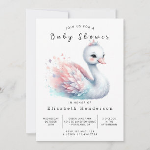 Pastel Printable Swan Babydusche Einladung