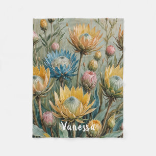 Pastel Protea Traumhaft: Elegante Blumen Fleecedecke