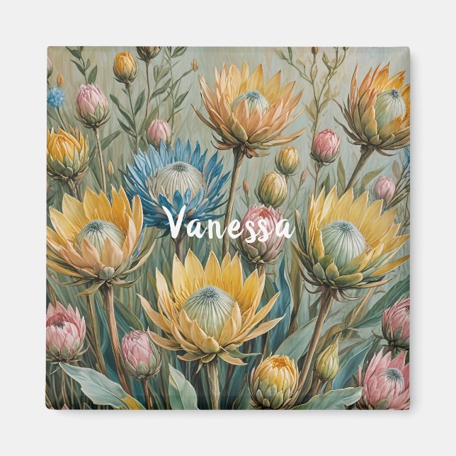 Pastel Protea Traumhaft: Elegante Blumen Magnet (Vorne)