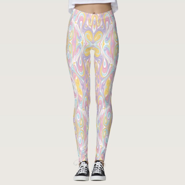 Pastel Psychedelic Pattern | Groovy Liquid Marble  Leggings (Vorderseite)
