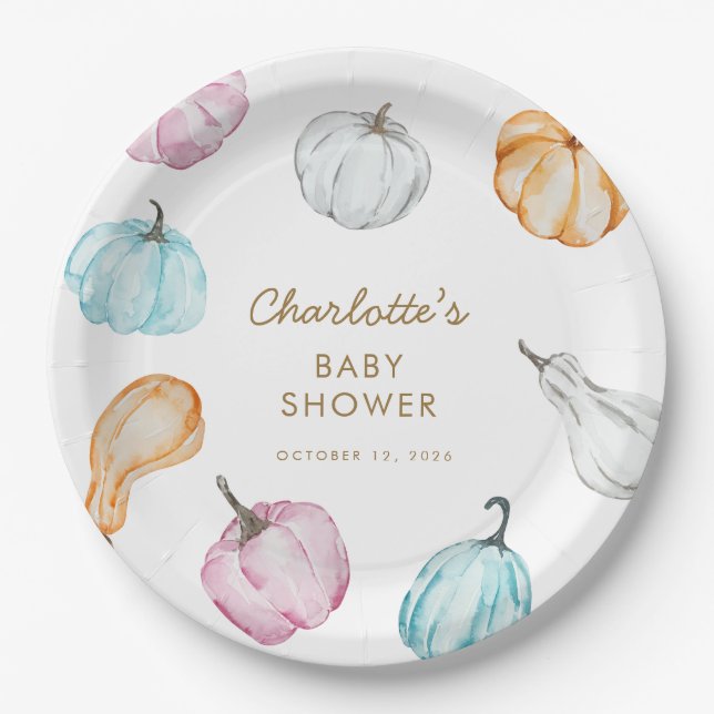 Pastel Pumpkin Gender Neutral Fall Baby Dusche Pappteller (Vorderseite)