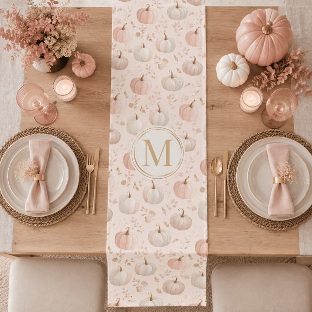 Pastel Pumpkin Monogram - Personalisiert Initial Kurzer Tischläufer (Von Creator hochgeladen)