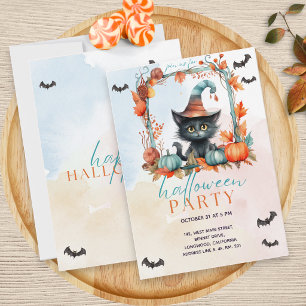 Pastel Pumpkin Patch Black Cat Halloween-Party Einladung