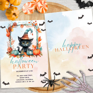 Pastel Pumpkin Patch Black Cat Halloween-Party Einladung