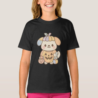 Pastel Pumpkin Pup Kids T-Shirt | Cute Kawaii