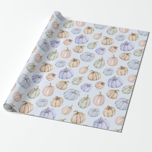 Pastel Pumpkins auf Blue Geschenkpapier (Ungerollt)