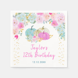 Pastel Pumpkins Floral Birthday Party Serviette