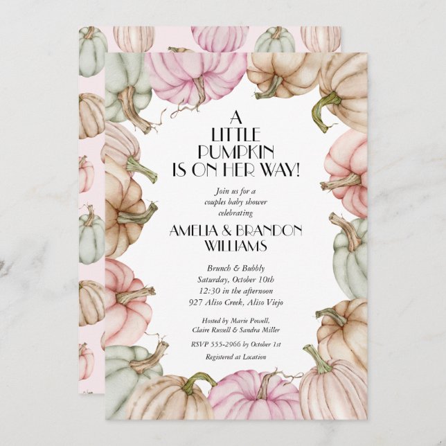 Pastel Pumpkins Girl Baby Shower Einladungen (Vorne/Hinten)