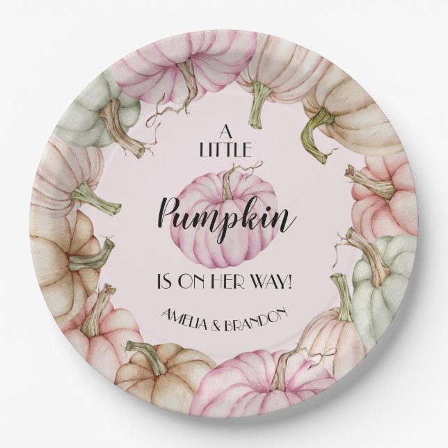 Pastel Pumpkins Girl Babydusche Pink Papierplatte Pappteller (Vorderseite)