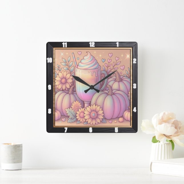 Pastel Pumpkins Rainbow Drink Quadratische Wanduhr (Zuhause)