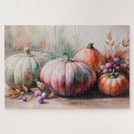 Pastel Pumpkins Wasserfarbe, Herbst Ernte Kunst Puzzle