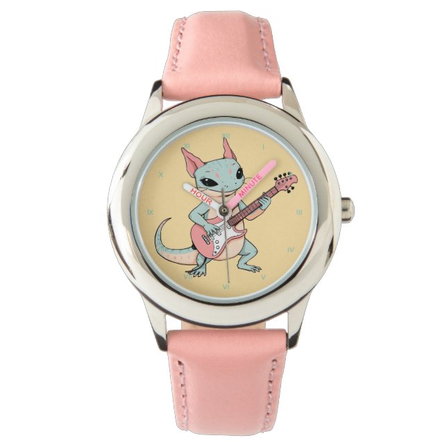 Pastel Punk Rock Axolotl Guitar Player Soft Grunge Armbanduhr (Vorderseite)