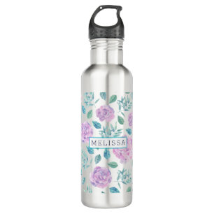 Pastel Purple Flowers Muster Monogram Trinkflasche