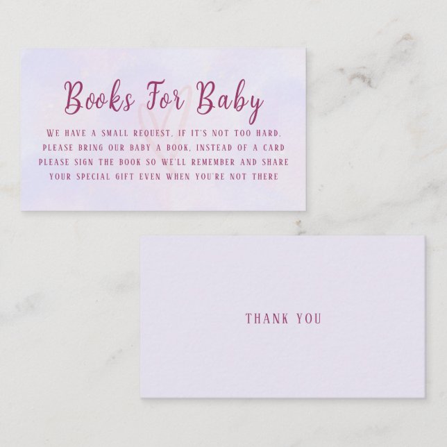Pastel Purple Pink Baby Shower Book Request Begleitkarte (Vorne/Hinten)