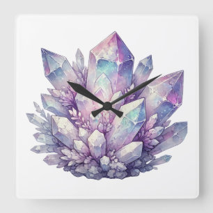 Pastel Quartz-Cluster Quadratische Wanduhr