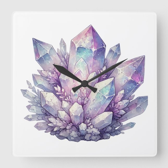 Pastel Quartz-Cluster Quadratische Wanduhr (Vorderseite)