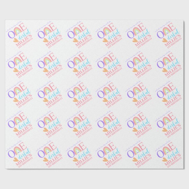 Pastel Rainbow 1. Geburtstagswrapping Paper Geschenkpapier (Saum)