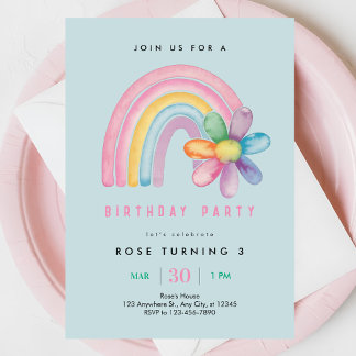 Pastel Rainbow 3. Geburtstag Party Einladung