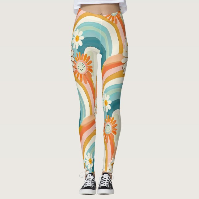 pastel rainbow and floral yoga gym Leggings (Vorderseite)
