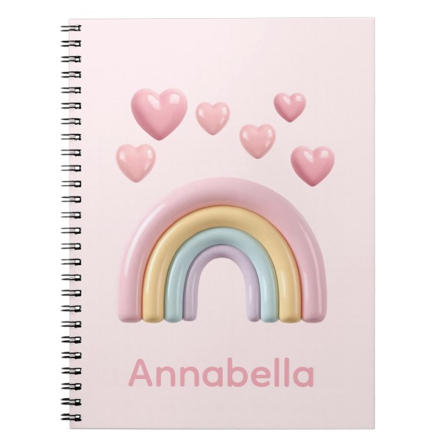 Pastel Rainbow and Hearts with Pink Custom Name Notizblock (Vorderseite)