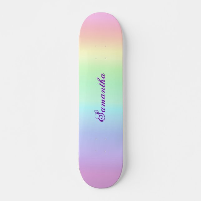 Pastel Rainbow Ästhetischer Lila Name Skateboard (Vorne)