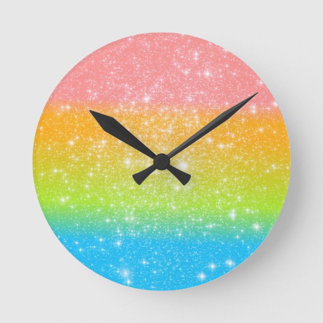 Pastel Rainbow Astral Glitzer Runde Wanduhr (Vorderseite)
