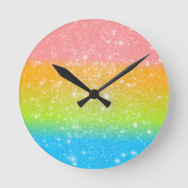 Pastel Rainbow Astral Glitzer Runde Wanduhr