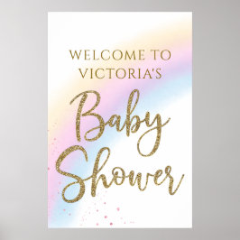 Pastel Rainbow Baby Dusche Begrüßung Zeichen für F Poster