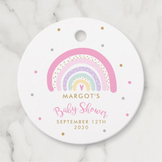 Pastel Rainbow Baby Dusche Geschenkanhänger (Vorderseite)