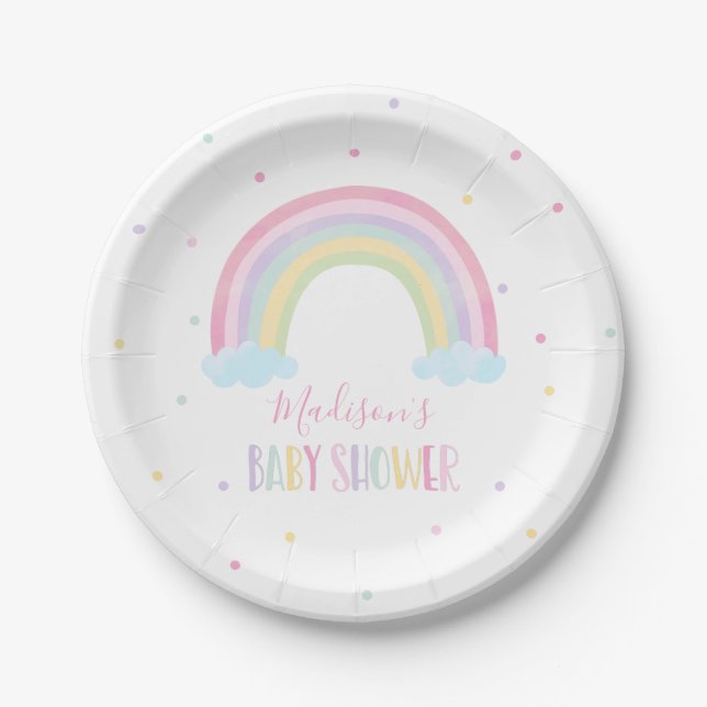 Pastel Rainbow Baby Dusche Pappteller (Vorderseite)