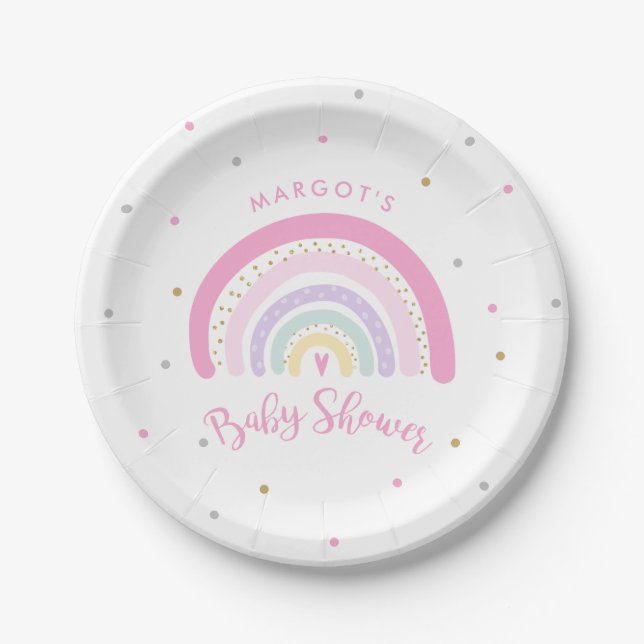 Pastel Rainbow Baby Dusche Pappteller (Vorderseite)