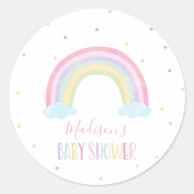 Pastel Rainbow Baby Dusche Runder Aufkleber (Vorderseite)