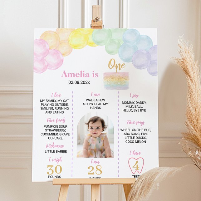 Pastel Rainbow Balloon Birthday Milestone Poster (Von Creator hochgeladen)