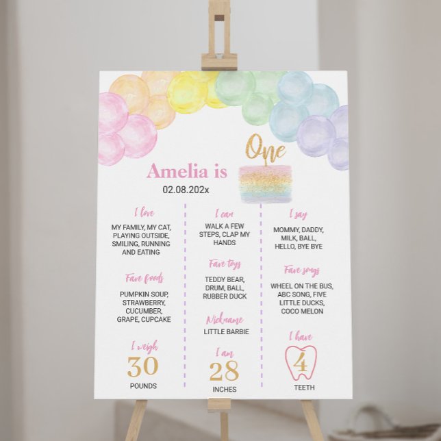 Pastel Rainbow Balloon Birthday Milestone Poster (Von Creator hochgeladen)