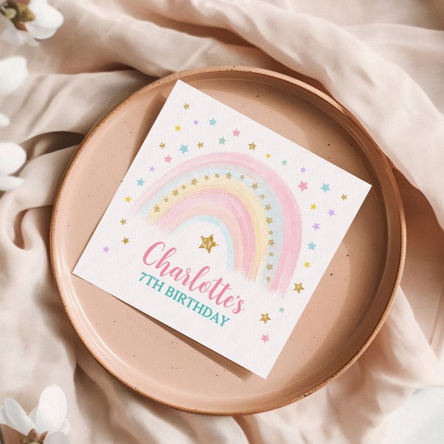 Pastel Rainbow Birthday Paper Napkins Serviette (Von Creator hochgeladen)