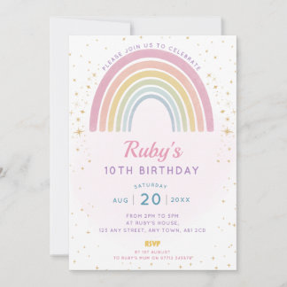 Pastel Rainbow Birthday Party Einladung