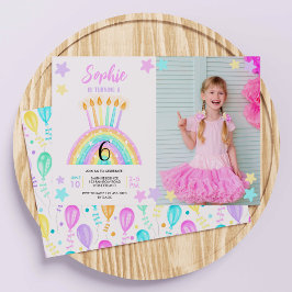 Pastel Rainbow Birthday Party Foto Einladung