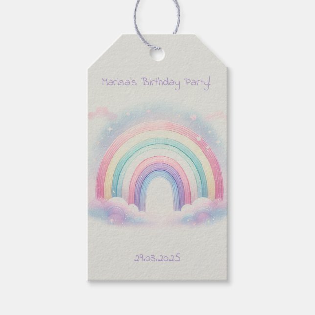 Pastel Rainbow Birthday Party-Geschenk-Tag Geschenkanhänger (Vorderseite)