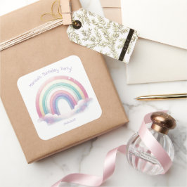 Pastel Rainbow Birthday Party Square Stickers