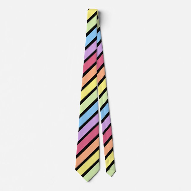 Pastel Rainbow Black Diagonal Stripe Neck Tie Krawatte (Vorderseite)