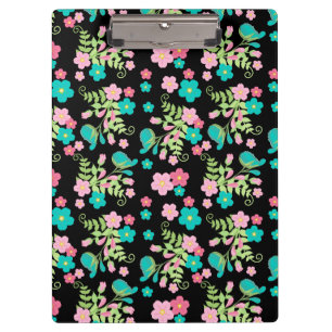 Pastel Rainbow Black Floral Garden Blume Blätter Klemmbrett