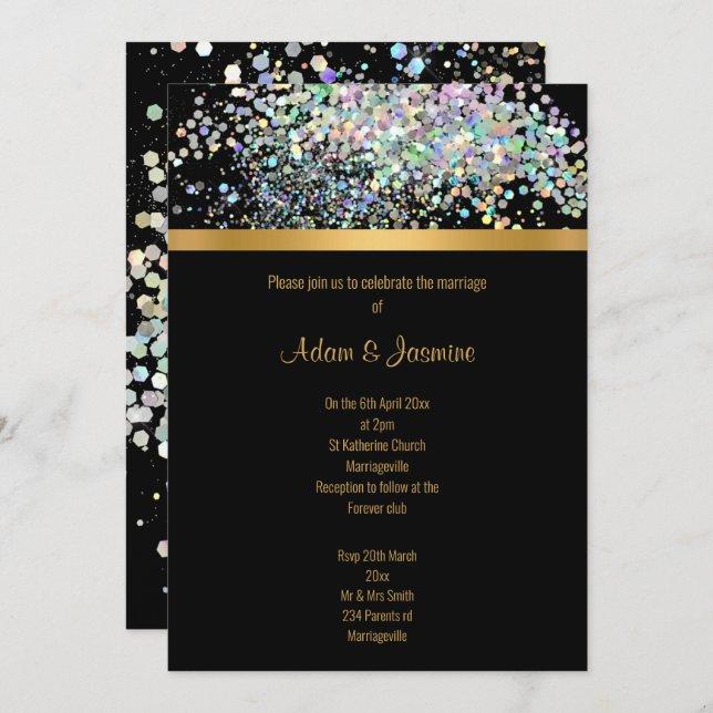 PASTEL RAINBOW BLACK GOLD WEDD EINLADUNG (Vorne/Hinten)