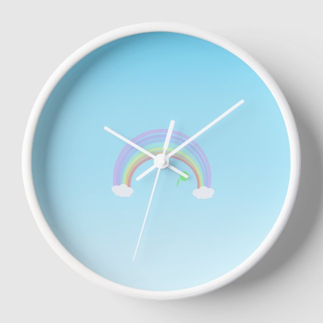 Pastel Rainbow Blume am blauen Himmel Uhr (Vorderseite)