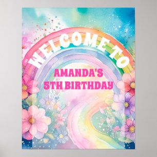 Pastel Rainbow Blume Let's Party Retro Birthday Poster