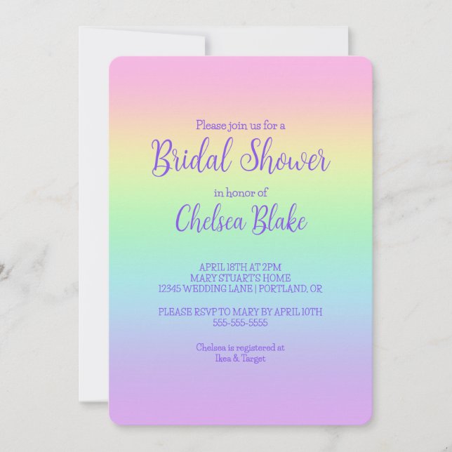 Pastel Rainbow Bridal Dusche Einladung (Vorderseite)