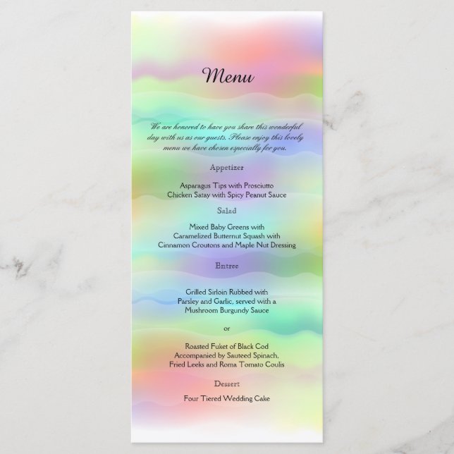 Pastel Rainbow Brides Wedding Menu Menükarte (Vorderseite)